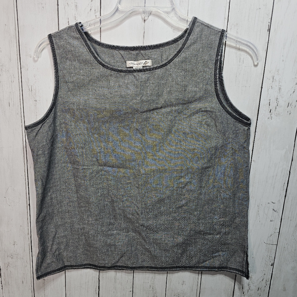 Vintage Mureli Women's Gray 100% Cotton Sleeveless Tank Top Size Large Lagenlook - Picture 1 of 5